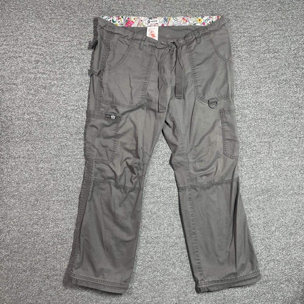 Koi Lindsey Cargo Scrub Pants Grey Small Petite Drawstring Utility Pockets